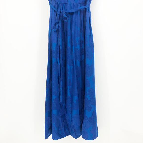 Dyvna Womens Floral Shift Midi Dress Large Cobalt Blue Sleeveless Tie Waist NWT - Picture 6 of 10